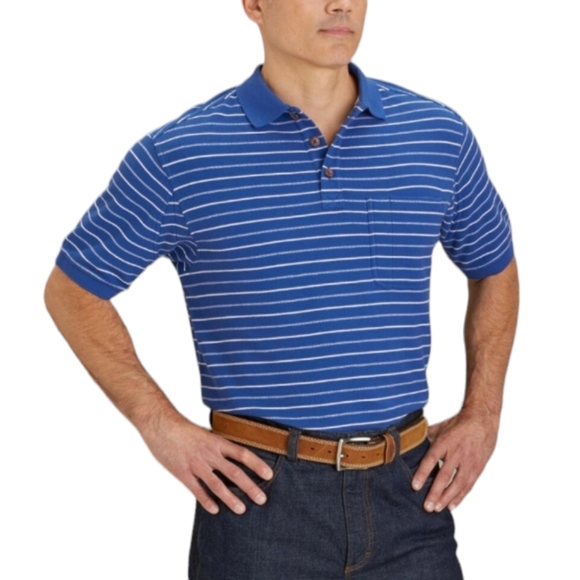 Duluth Trading Co Men's Size XL No Polo Short Sleeve Stripe Polo Blue White - Picture 1 of 13